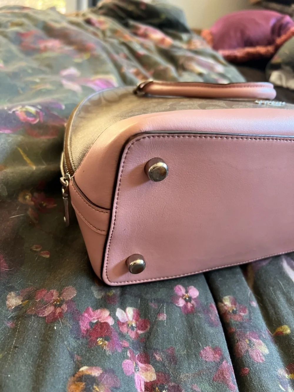 Coach Sierra Dome Satchel — Brown Signature with Pink Trim